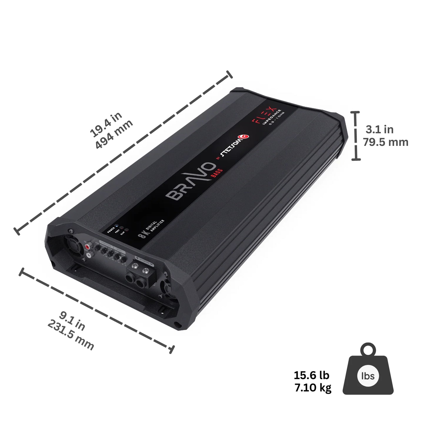 Stetsom BRAVO BASS Flex 8K 0.5~1ohm (Auto) Mono Class D Car Audio Amplifier